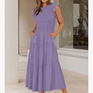 Zesica Smocked Tiered Midi Dress Violet Flutter Sleeve Cottagecore Summer '26 Sm